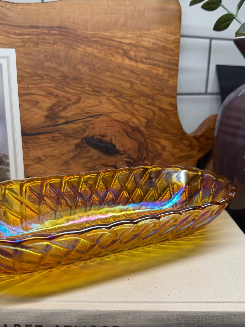 Vintage Indiana Glass Carnival Iridescent Tray